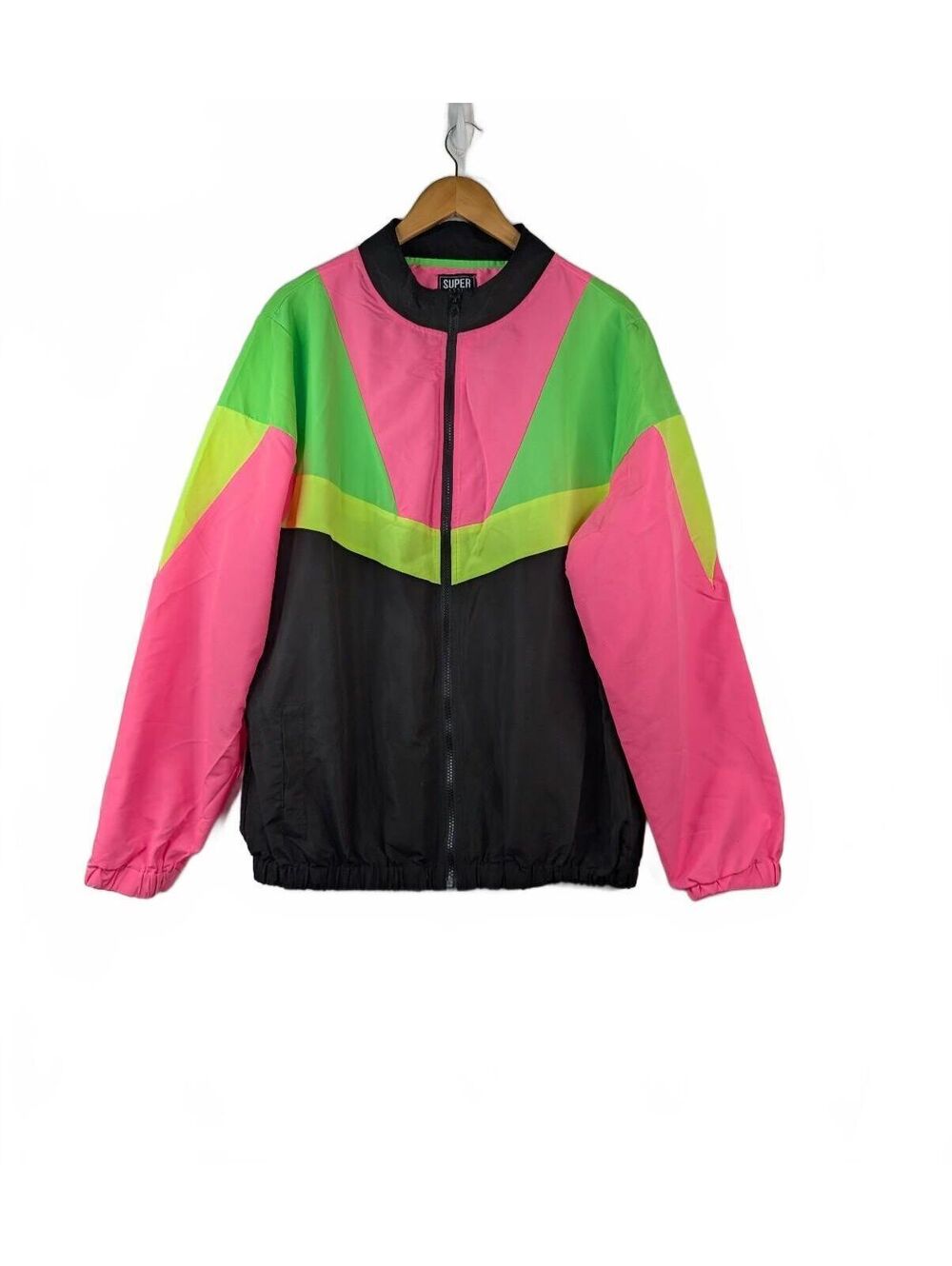 Vintage-Inspired 80's Neon Colorblock Windbreaker Jacket XL